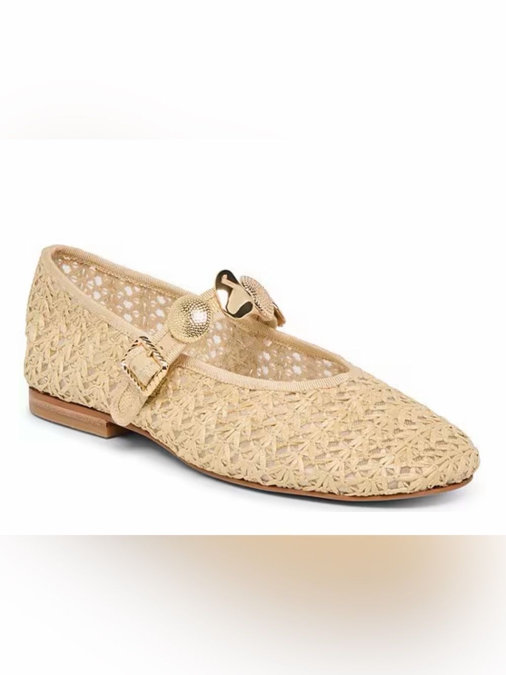 New Dolce Vita Relan Crosshatch Raffia Ornamented Mary Jane Strap Ballet Flats